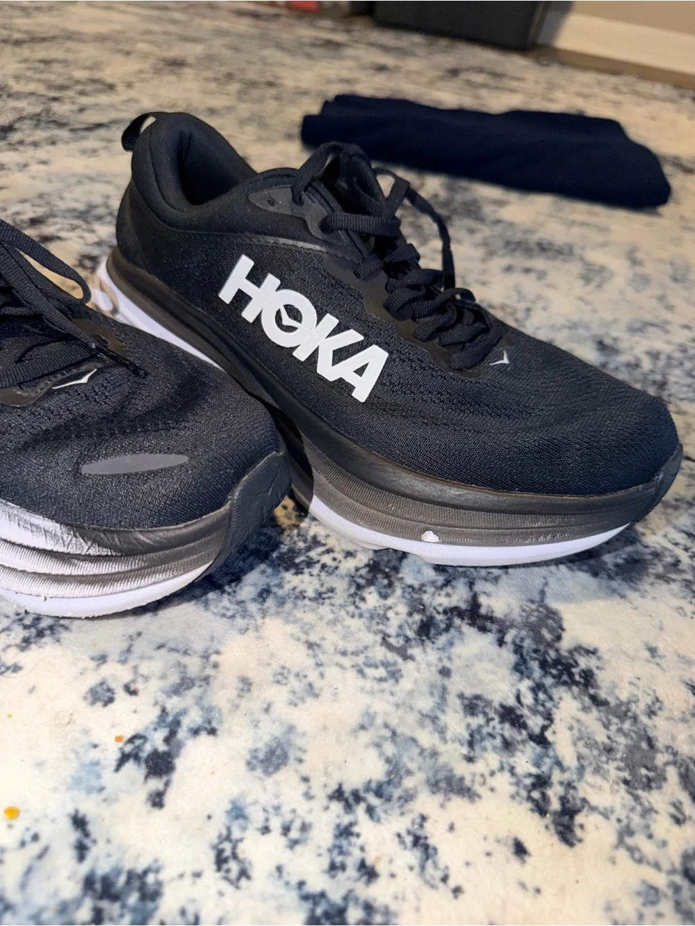 HOKA Bondi 8 Wide‎ Running Shoes Black/White Men’s Size 8 2E Extra Wide